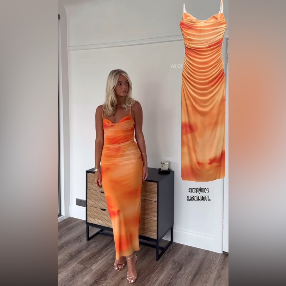 🧡💛NWT ZARA DRAPED PRINTED TULLE DRESS, SIZE L - Picture 8 of 10